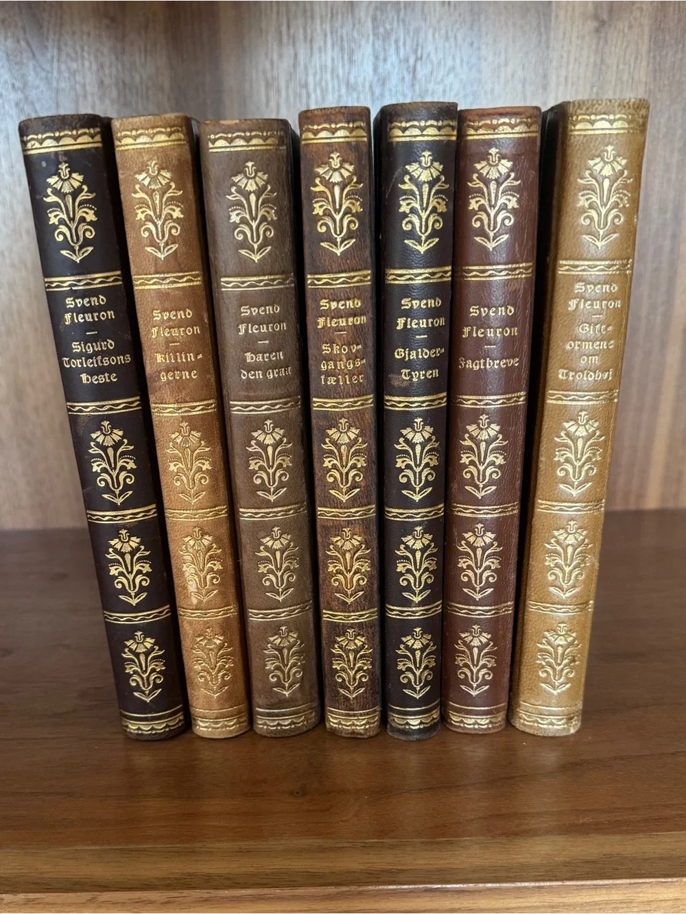 Antique Decorative Leather Book Set in Brown and Marbled Green